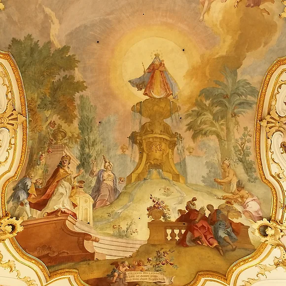 Deckenfresko in der Wallfahrtsbasilika Maria Brünnlein Wemding Deckenfresko in der Wallfahrtsbasilika Maria Brünnlein