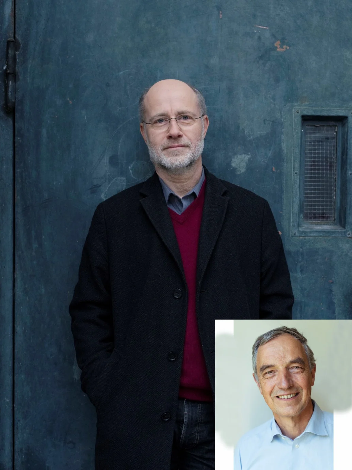 Prof. Dr. Lesch und Dr. Herrmann Auf dem Bild ist ein großes Portrait von Prof. Dr. Harald Lesch zu sehen, welches in der rechten unteren Ecke ein Portraint von Dr. Martin Herrmann beinhaltet.